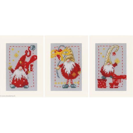 Vervaco, Kit cartes de voeux Lutin de Noël lot de 3 (PN0185078)
