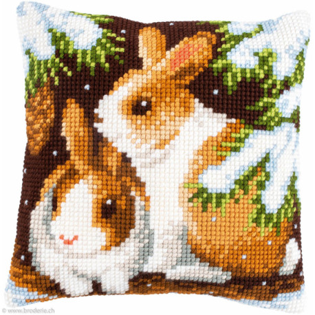 Vervaco, Kit coussin Lapins dans la neige (PN0147640)