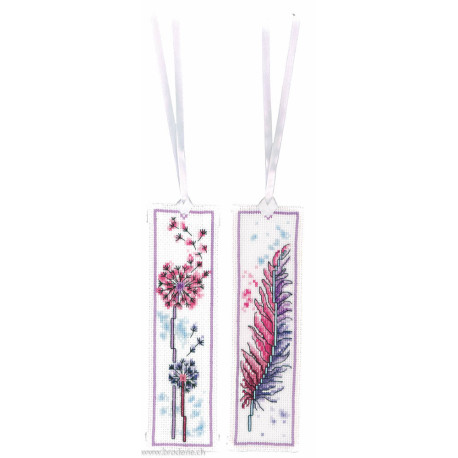 Vervaco, kit marque-pages plumes et fleurs, lot de 2 (PN0206895)