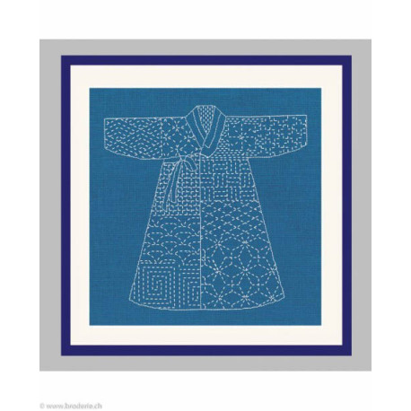 Bonheur des Dames, kit imprimé Sashico kimono sur fond bleu (BD3804)