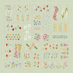 Bonheur des Dames, kit nappe fleurs aspect patchwork lin vert (BD6030V)