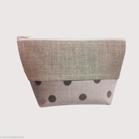 Bonheur des Dames, pochette lin/coton enduit gris Pois (BDTCE15)