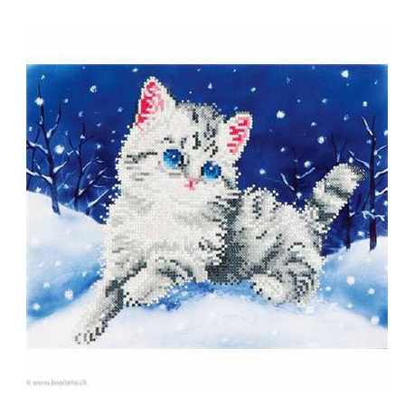 Diamond Dotz, kit diamant niveau 2- CHAT DANS LA NEIGE (DD5006)