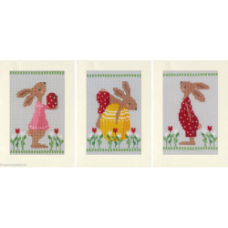 Vervaco, Kit 3 cartes de voeux Lapins de Pâques lot de 3 (PN0196171)