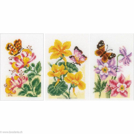 Vervaco, kit 3x tableaux papillons et fleurs (PN0156498)
