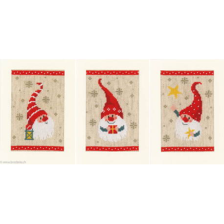 Vervaco, Kit carte de voeux Gnomes de Noël lot de 3 (PN0184428)