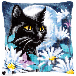 Vervaco, kit coussin Tête de chat noir et fleurs (PN0148218)