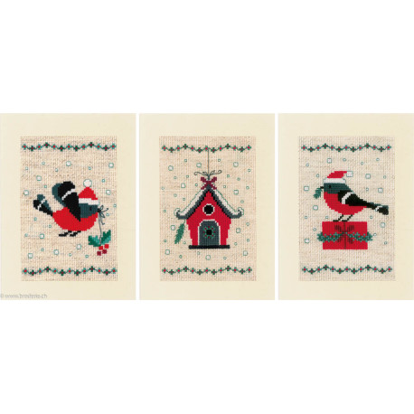 Vervaco, kit lot de 3 cartes de voeux Oiseau et maison de Noël (PN0165028)