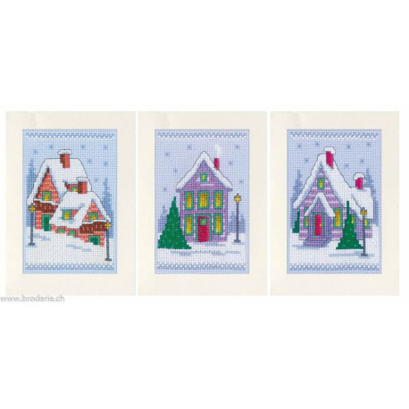 Vervaco, kit lot de 3 cartes Maisons d'hiver (PN0149548)