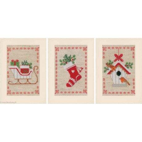 Vervaco, kit lot de trois cartes de voeux Noël (PN0178342)