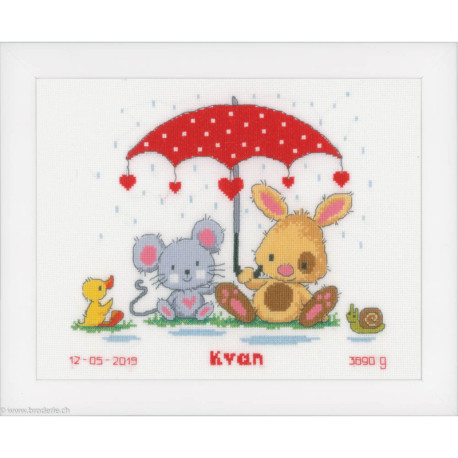 Vervaco, kit naissance lapin, souris et poussins sous le parapluie (PN0157804)