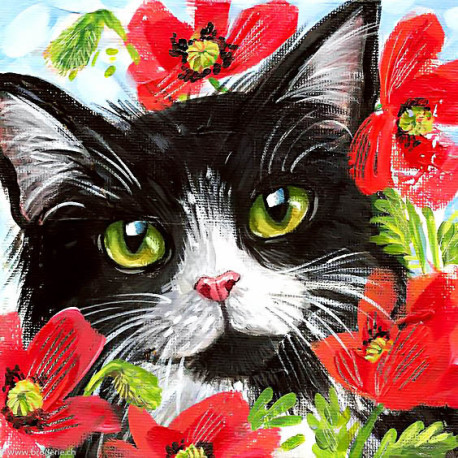 Wizardi, kit diamant Cat in Flowers (WIWD292)