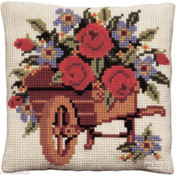 Pako, kit coussin au point de croix Brouette et fleurs (PA003.158)