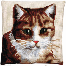 Pako, kit coussin au point de croix Tête de chat tigré (PA003.098)