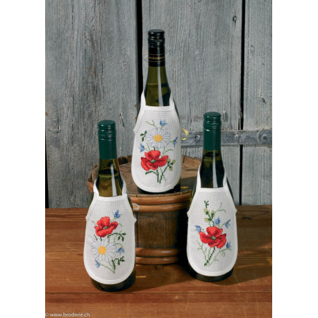 Permin, kit 3 tabliers pour bouteille de vin coquelicots (PE78-8848)