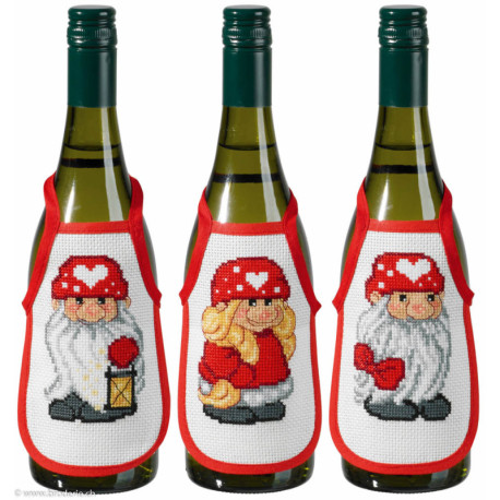 Permin, kit 3 tabliers pour bouteille de vin Lutins de Noël (PE78-8217)