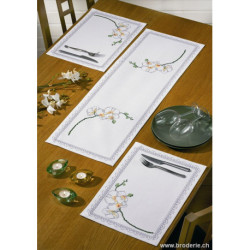 Permin, kit chemin de table orchidées blanches (PE75-1686)