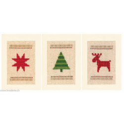 Vervaco, kit lot de 3 cartes de voeux - sapin,renne et étoile (PN0147557)