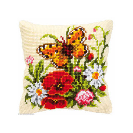 Vervaco, kit coussin Fleurs avec papillon (PN0008548)