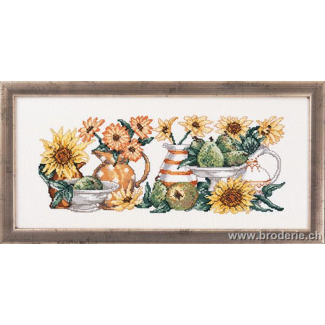 Permin, vaisselle et fleurs jaunes (PE12-5186)