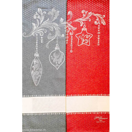 Graziano, Linge de cuisine Noël boules, bleu-gris (CU6256)