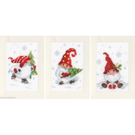 Vervaco, Kit cartes de voeux Gnômes de Noël lot de 3 (PN0189708)
