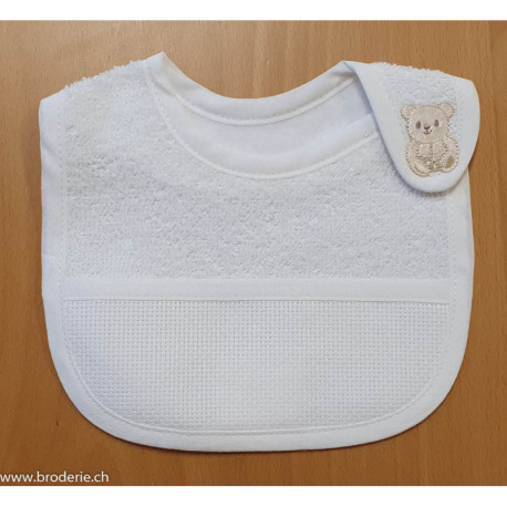 La Chiocciolina, bavoir 1er âge avec petit ourson, écru (BV1047)