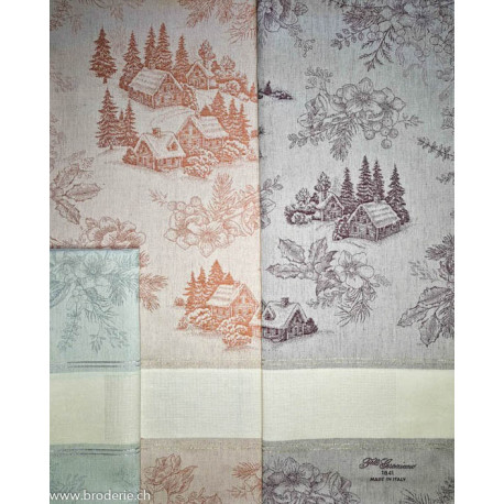 Graziano, Linge de cuisine vert-eau maisons sapins Masi (CU6531)