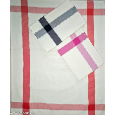 Thieffry Frères, linge de cuisine écru lignes fuchsia avec aïda (THAF)