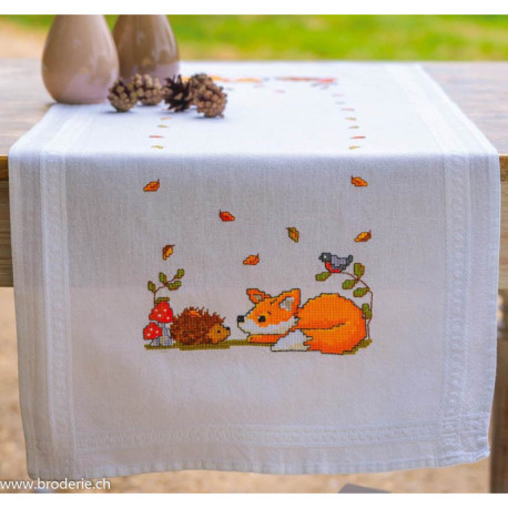 Vervaco, kit imprimé chemin de table Animaux d'automne (PN0223041)