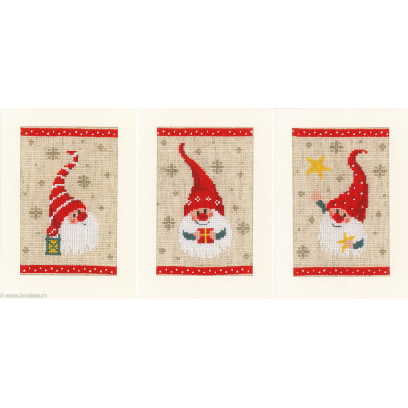 Vervaco, Kit cartes de voeux Gnomes de Noël lot de 3 (PN0184428)