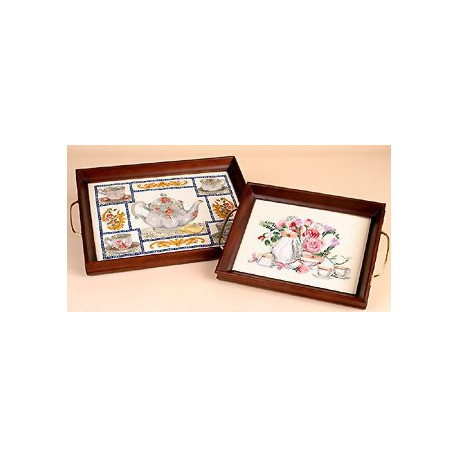 Sudberry, plateau rectangle poignées métalliques dorées, bois brun (SU80061)