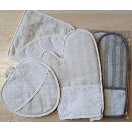 Ricami, trio de maniques damassé cadrillé écru (CU00631.015)