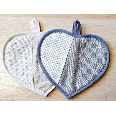 Ricami, petite manique coeur damassé cadrillé gris (CU00631.018)