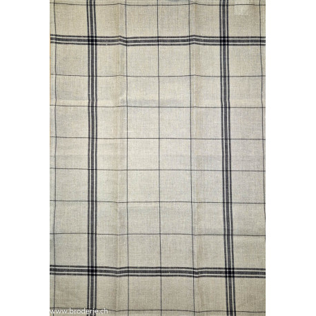 Thieffry Frères, linge de cuisine en lin lignes noires, fond naturel (THLNN)