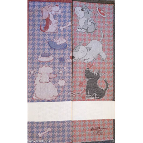 Graziano, Linge de cuisine Chiens bleu et rose foncé (CU6181)