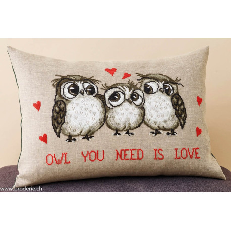 Permin, kit coussin Owl you need is love (PE83-5460)