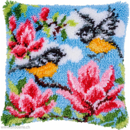Vervaco, kit coussin point noué Mésanges & magnolia (PN0190868)
