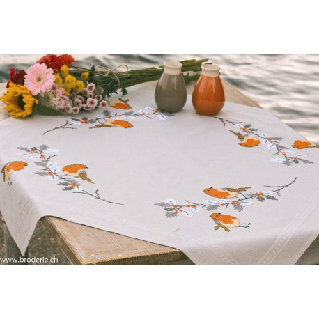 Vervaco, kit imprimé nappe Rouge-gorges (PN0201676)