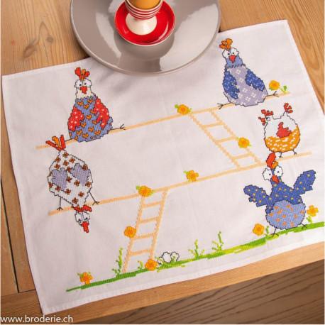 Vervaco, kit imprimé set de table Poules folles lot de 2 (PN0215598)