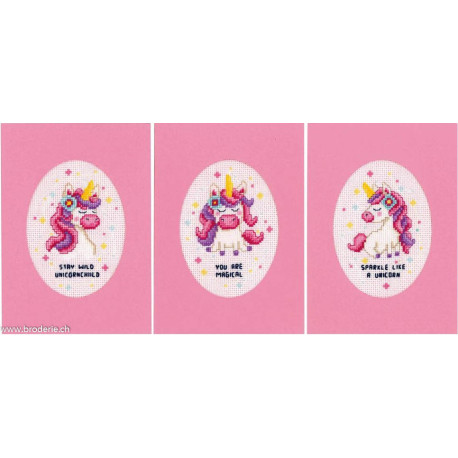 Vervaco, kit carte de voeux Licorne lot de 3 (PN0231672)