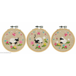 Vervaco, kit imprimé avec cerceau Moutons dans le pré lot3 (PN0237588)