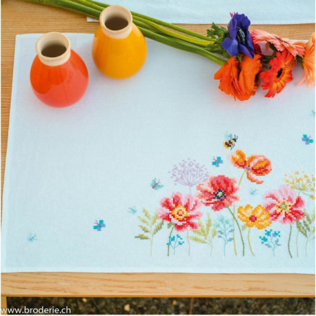 Vervaco, kit imprimé set de table Coquelicots et fleurs lot de 2 (PN0230494)