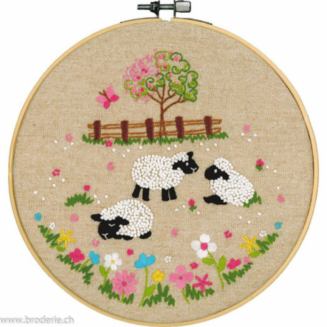 Vervaco, kit imprimé avec cerceau Moutons dans le pré (PN0237492)
